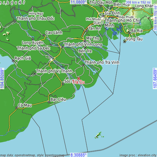 Topographic map of Trà Cú