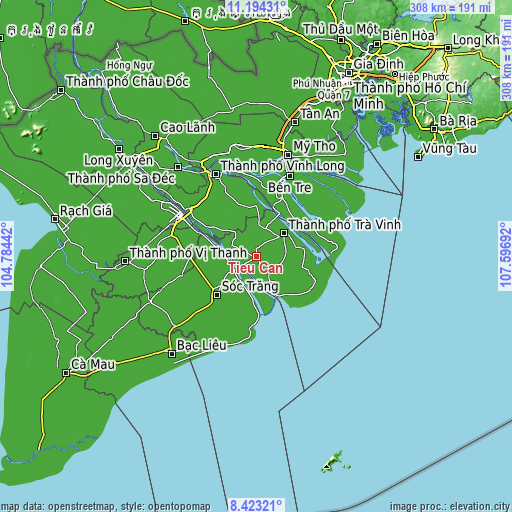 Topographic map of Tiểu Cần