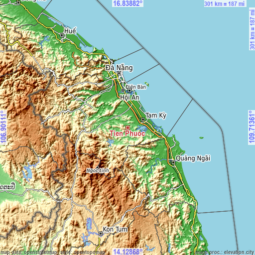 Topographic map of Tiên Phước