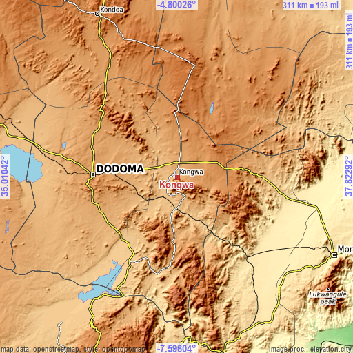 Topographic map of Kongwa