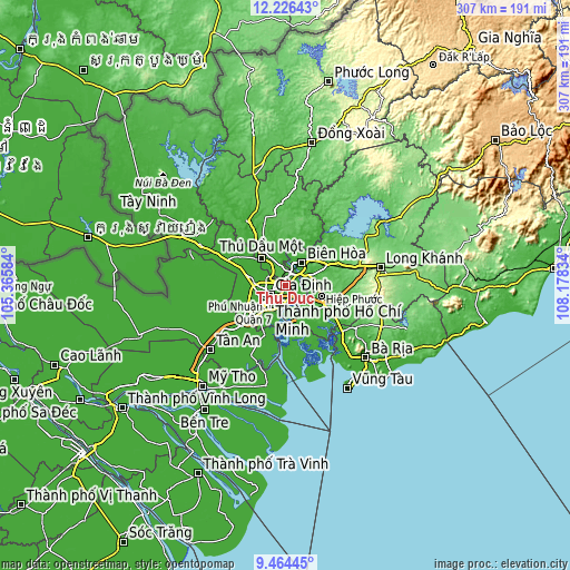 Topographic map of Thủ Đức