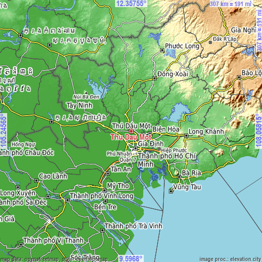 Topographic map of Thủ Dầu Một