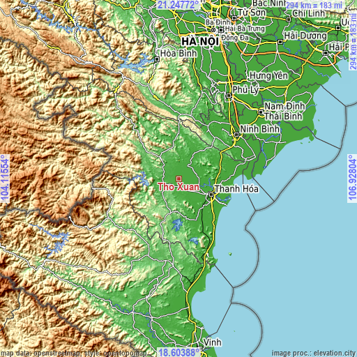 Topographic map of Thọ Xuân