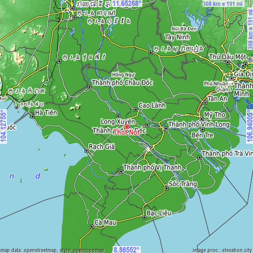 Topographic map of Thốt Nốt
