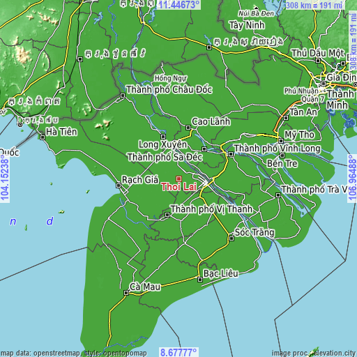 Topographic map of Thới Lai