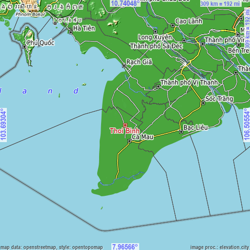 Topographic map of Thới Bình