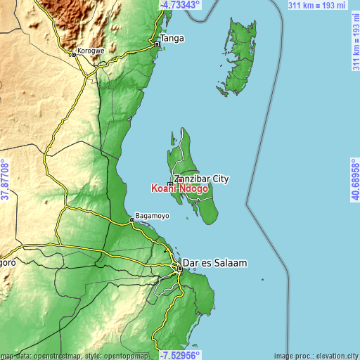 Topographic map of Koani Ndogo