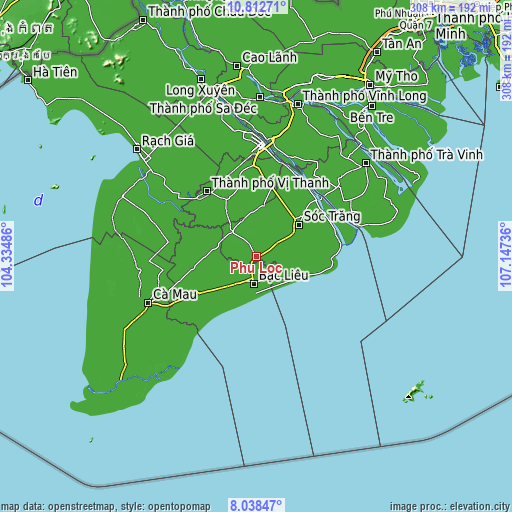 Topographic map of Phú Lộc