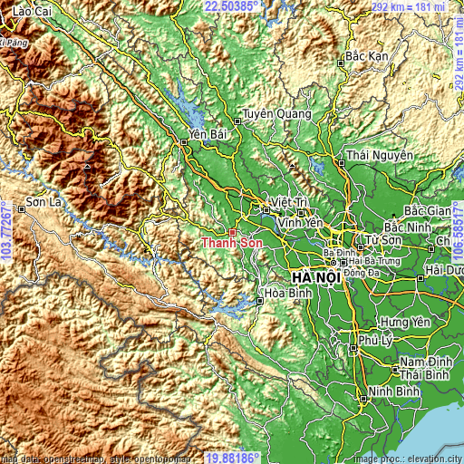 Topographic map of Thanh Sơn