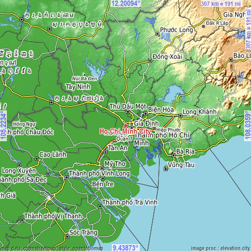 Topographic map of Ho Chi Minh City