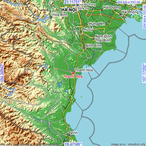 Topographic map of Thanh Hóa