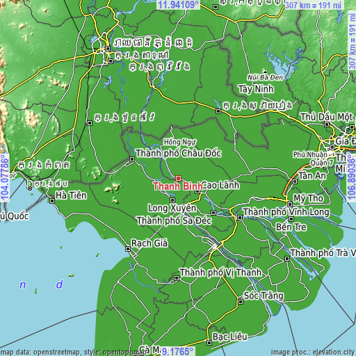 Topographic map of Thanh Bình