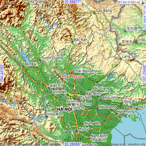Topographic map of Thái Nguyên