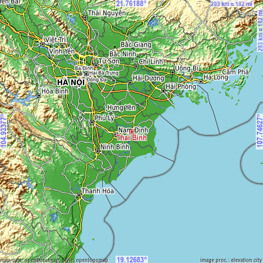 Topographic map of Thái Bình