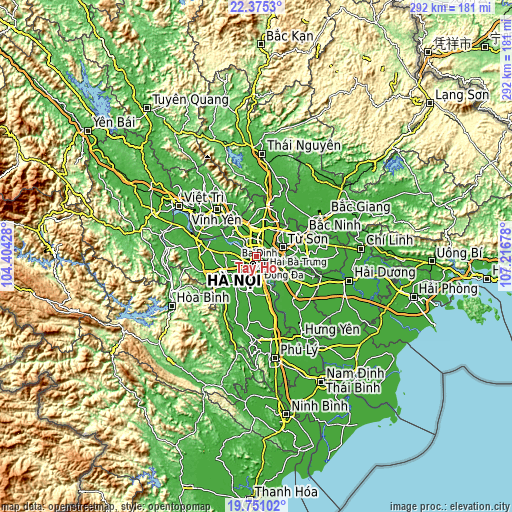 Topographic map of Tây Hồ