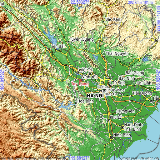 Topographic map of Tây Đằng