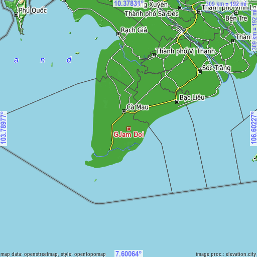 Topographic map of Đầm Dơi