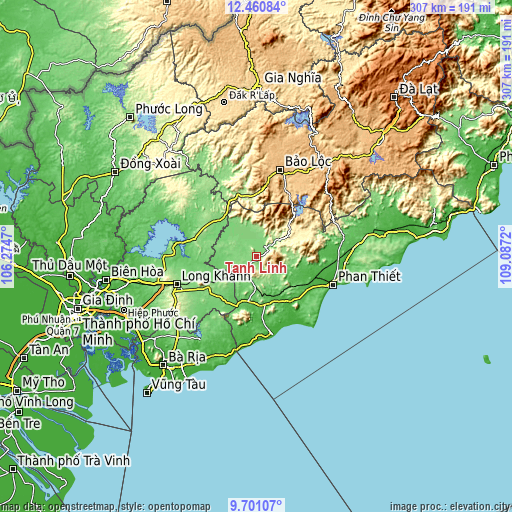 Topographic map of Tánh Linh