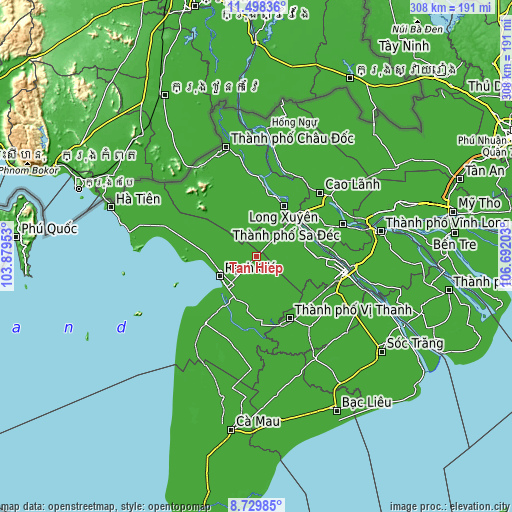 Topographic map of Tân Hiệp