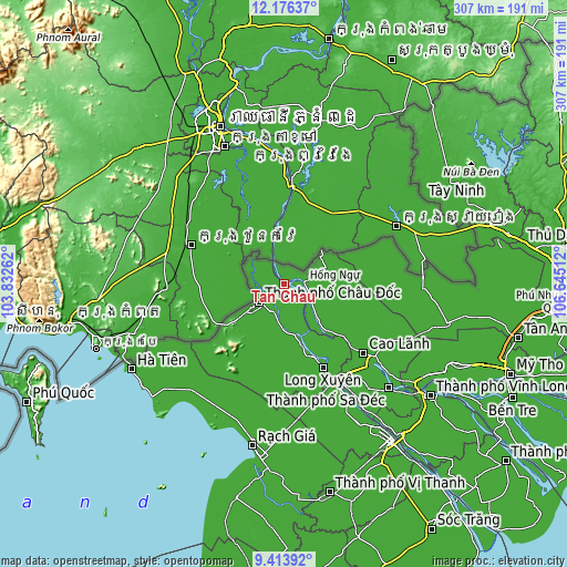 Topographic map of Tân Châu