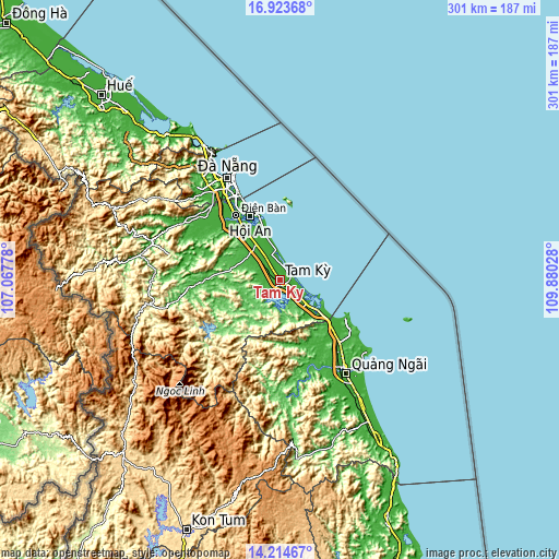 Topographic map of Tam Kỳ