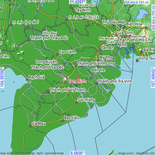 Topographic map of Tam Bình