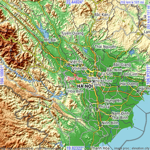 Topographic map of Sơn Tây