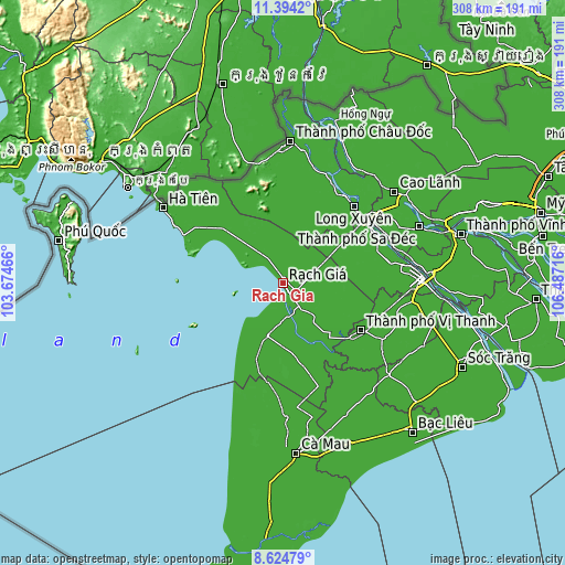 Topographic map of Rạch Giá