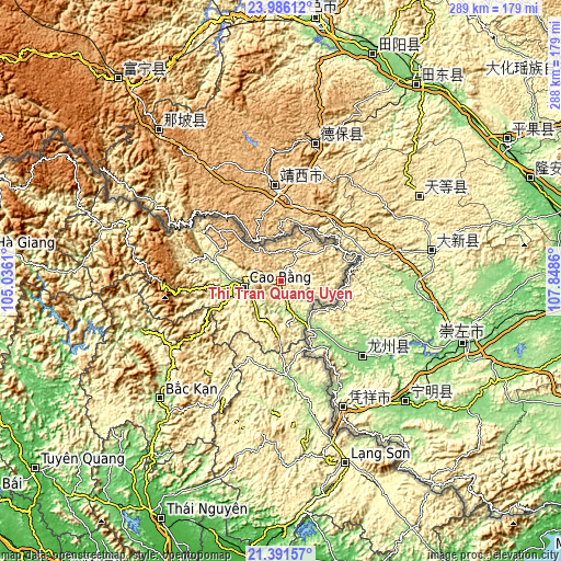 Topographic map of Thị Trấn Quảng Uyên