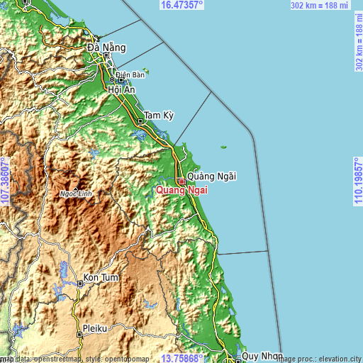 Topographic map of Quảng Ngãi