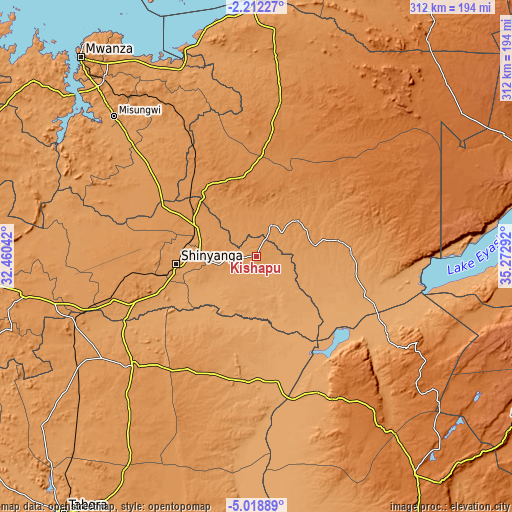 Topographic map of Kishapu