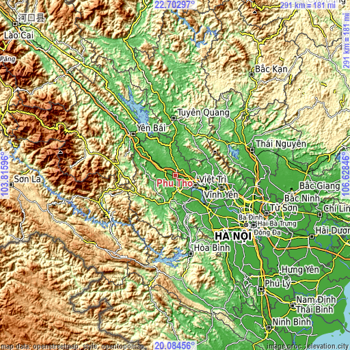 Topographic map of Phú Thọ