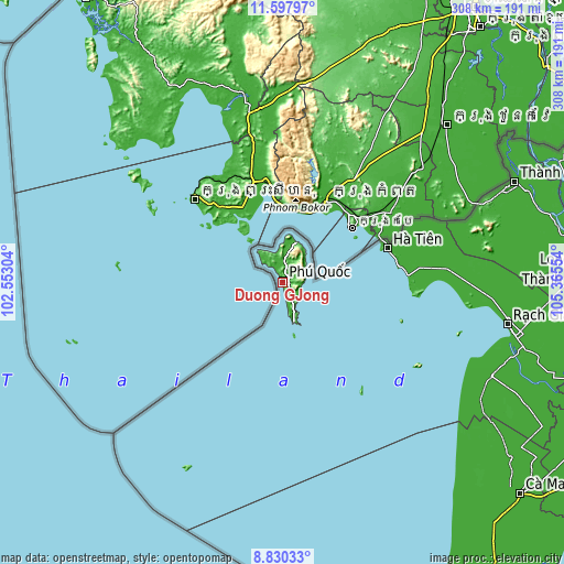 Topographic map of Dương Đông