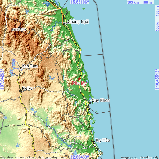 Topographic map of Phù Mỹ