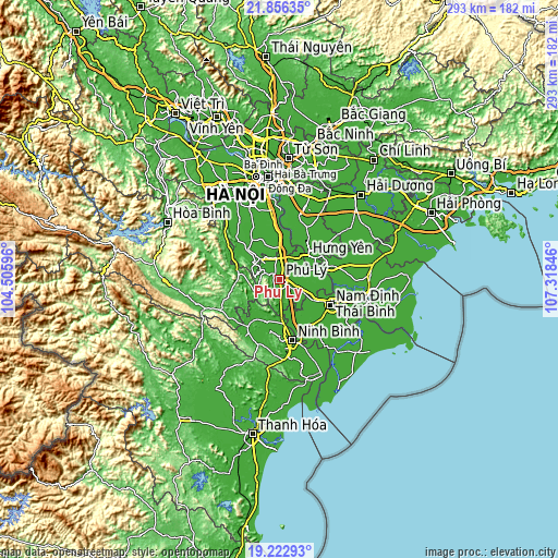 Topographic map of Phủ Lý