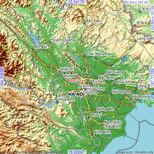 Topographic map of Phúc Yên