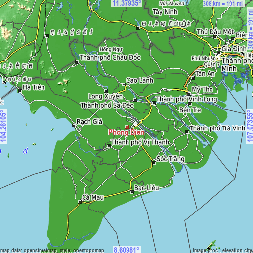 Topographic map of Phong Điền