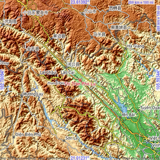 Topographic map of Thị Trấn Phố Lu