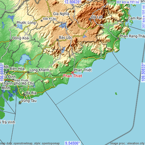 Topographic map of Phan Thiết