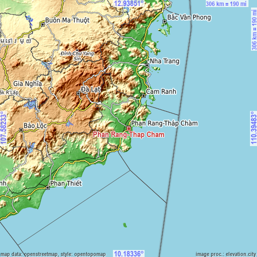 Topographic map of Phan Rang-Tháp Chàm