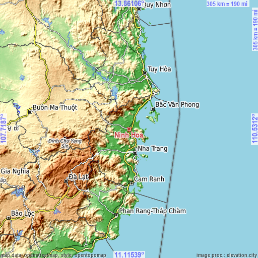 Topographic map of Ninh Hòa