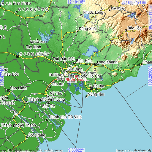 Topographic map of Nhơn Trạch