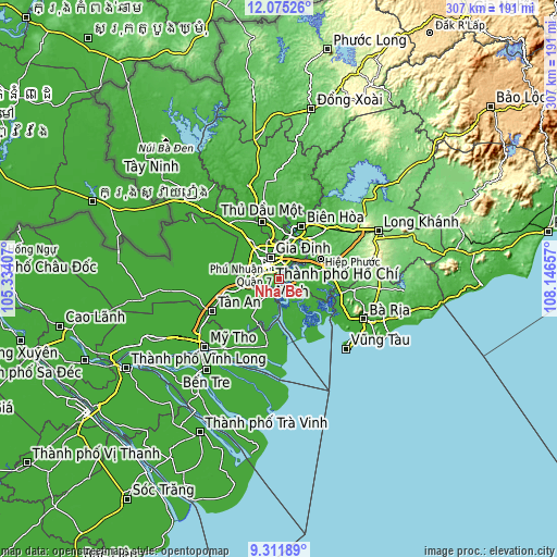 Topographic map of Nhà Bè