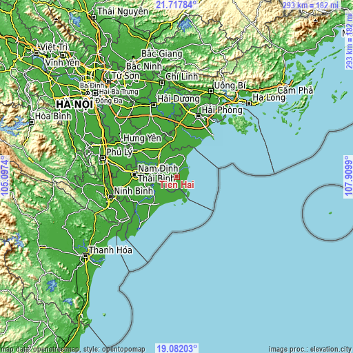 Topographic map of Tiền Hải