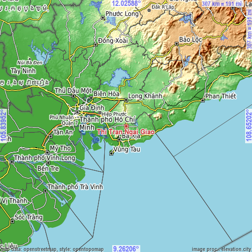 Topographic map of Thị Trấn Ngải Giao