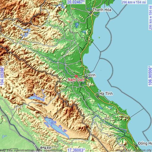 Topographic map of Nam Đàn