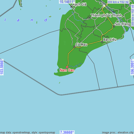 Topographic map of Năm Căn