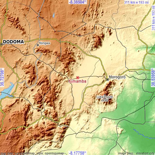 Topographic map of Kimamba