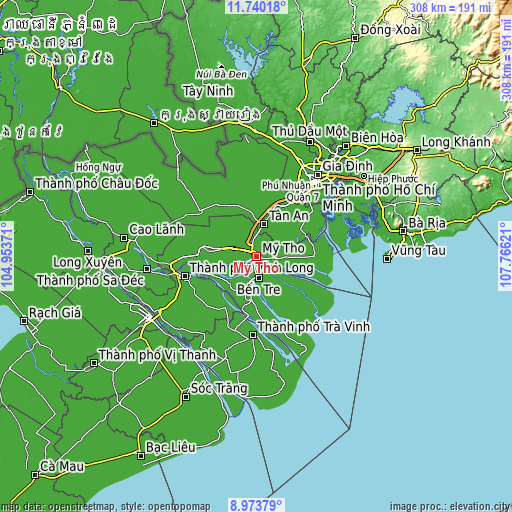 Topographic map of Mỹ Tho