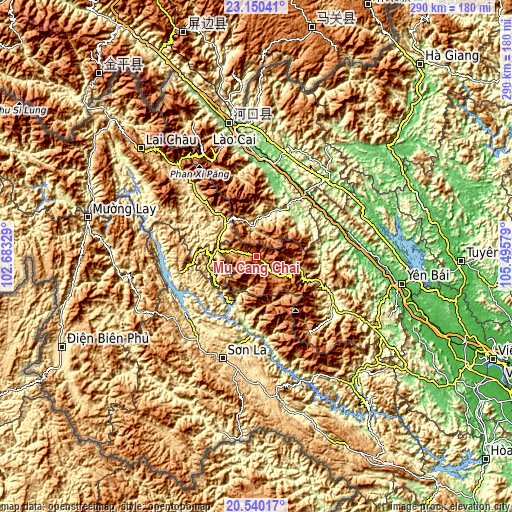 Topographic map of Mù Cang Chải